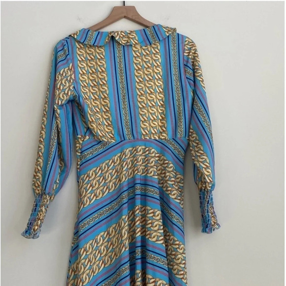 NWT Queen Bee Ruffle Plunge Front Midi Chain Print Maternity Dress Size 12 - Picture 12 of 13